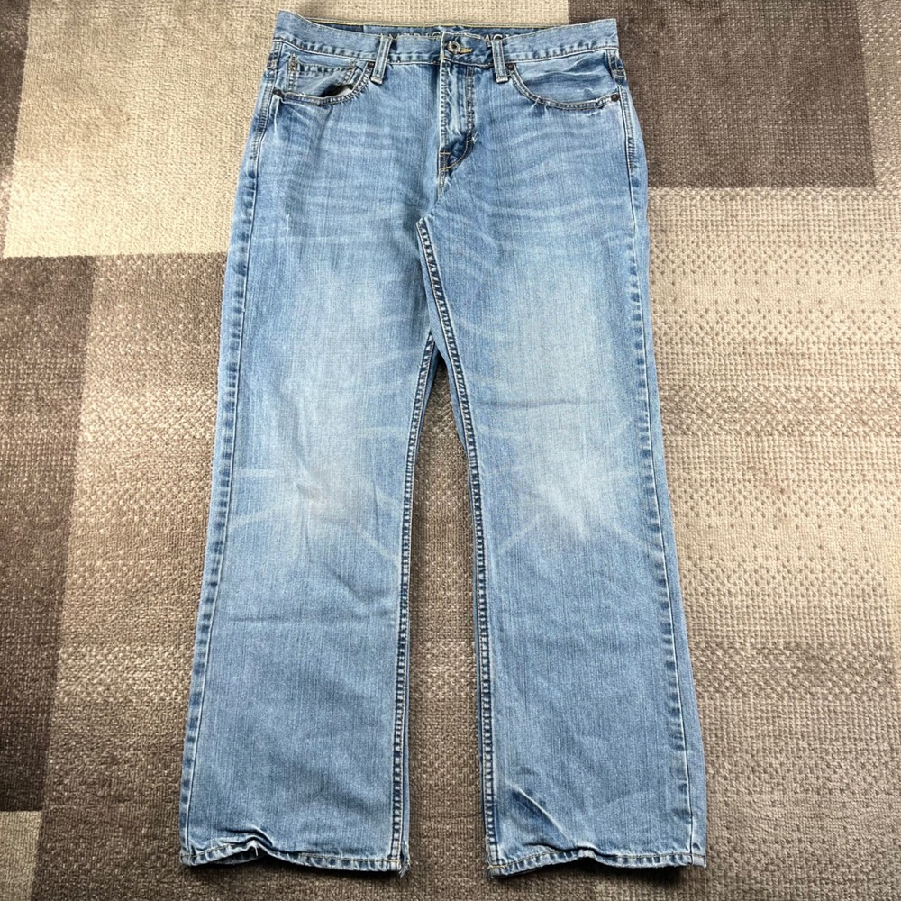 American Eagle Mens Bootcut Jeans 32x30 Light Wash Blue Denim Cotton Whiskered
